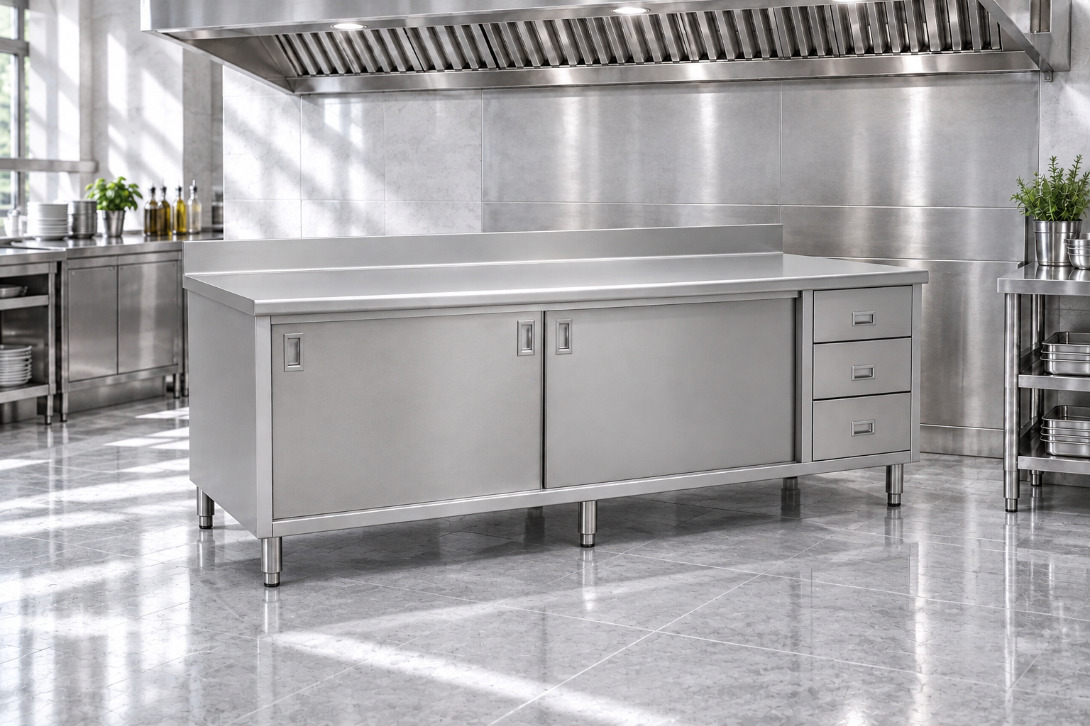Cabinets with Drawers and Backsplash equipment