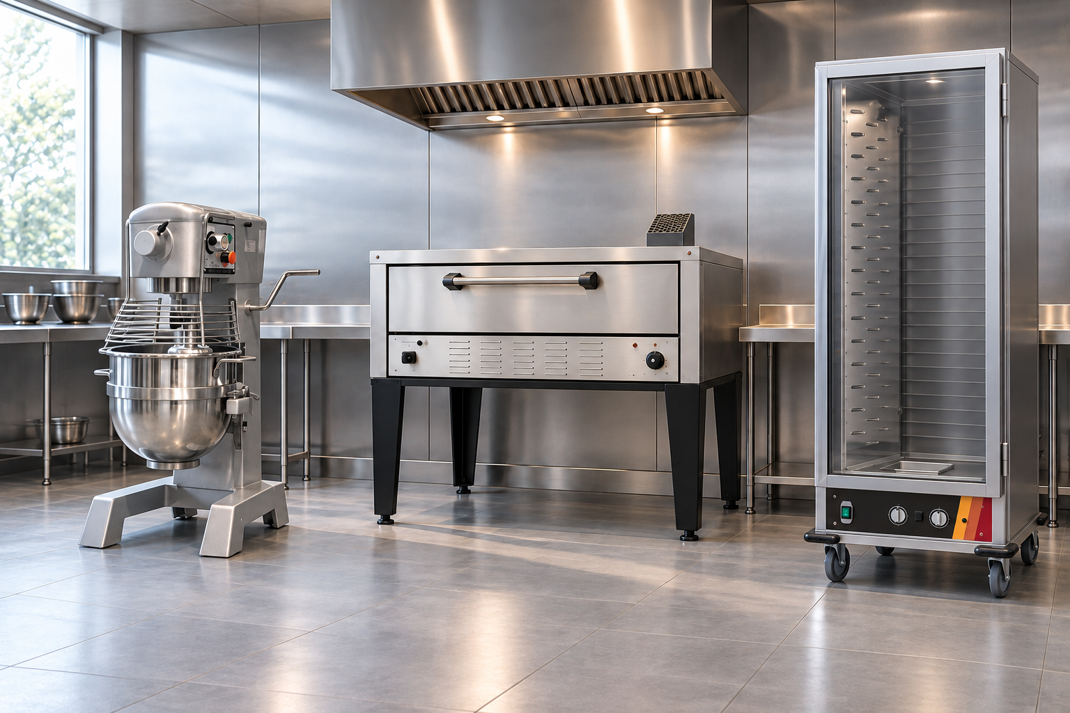 Approved pizza deck oven in a commercial kitchen environment.