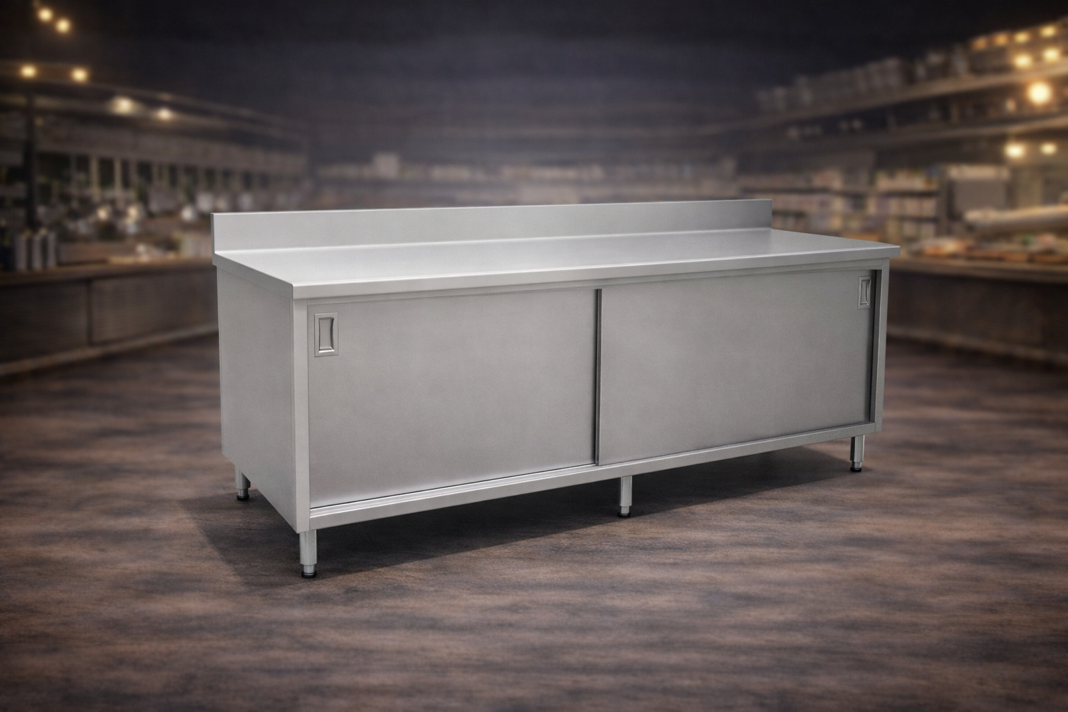 Worktables With Cabinets and Backsplash