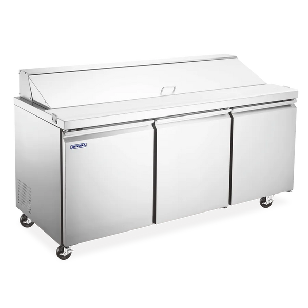Omcan  PT-CN-1787E-HC Aurora 70″ Refrigerated Sandwich/Salad Prep Table, 3 Doors, Stainless Steel, 19.5 cu.ft. (553 L) Capacity – 120 V, 670 W