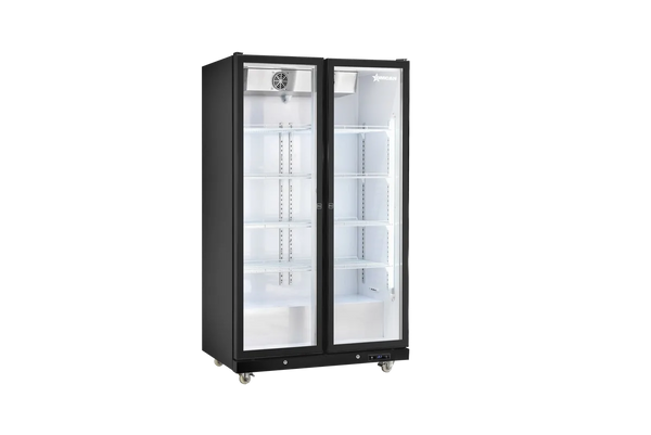 Omcan  RE-CN-1000B 48” Refrigerator Black Glass 2 Door Merchandiser with LED Light, 1000 L (35.5 cu.ft.), 115V/60Hz/1Ph - Continental Restaurant Equipment
