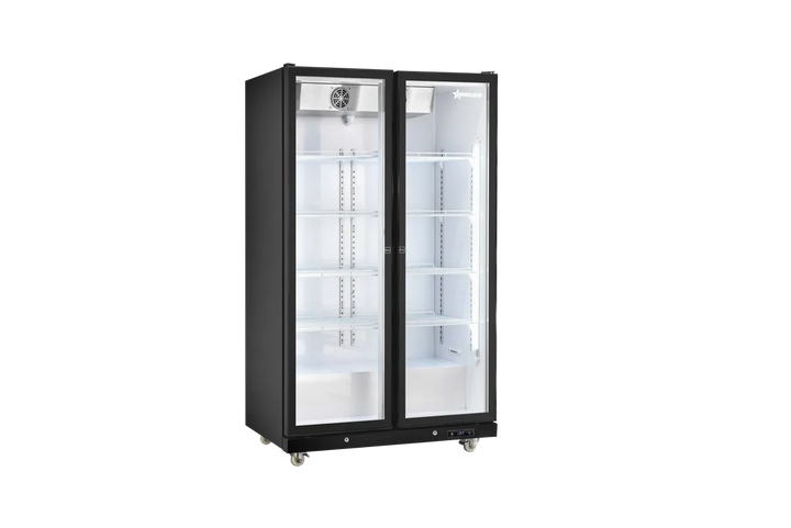 Omcan  RE-CN-1000B 48” Refrigerator Black Glass 2 Door Merchandiser with LED Light, 1000 L (35.5 cu.ft.), 115V/60Hz/1Ph - Continental Restaurant Equipment