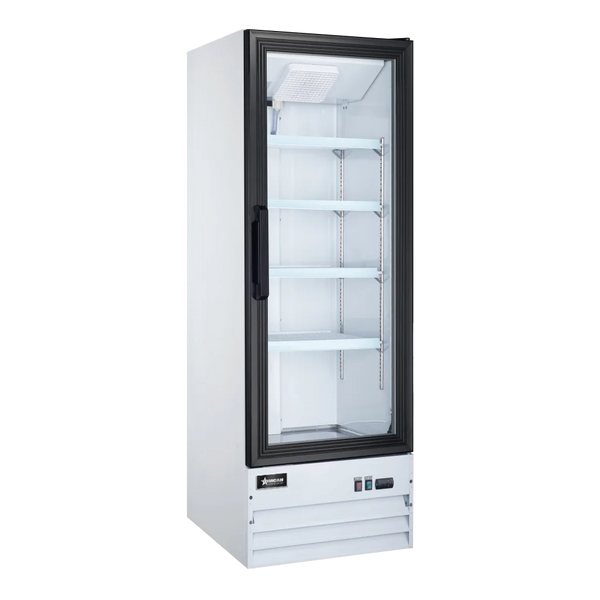 Omcan  RE-CN-0009-HC 22″ White Display Refrigerator, 1 Glass Door, 9.1 cu.ft. (257 L) Capacity – 110V, 1/5 HP - Continental Restaurant Equipment