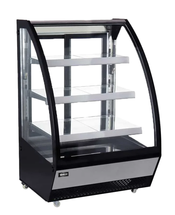 Omcan  RS-CN-0460 36″ Refrigerated Floor Showcase with Curved Glass, 16cu.ft. (467 L) Capacity – 110V, 415W