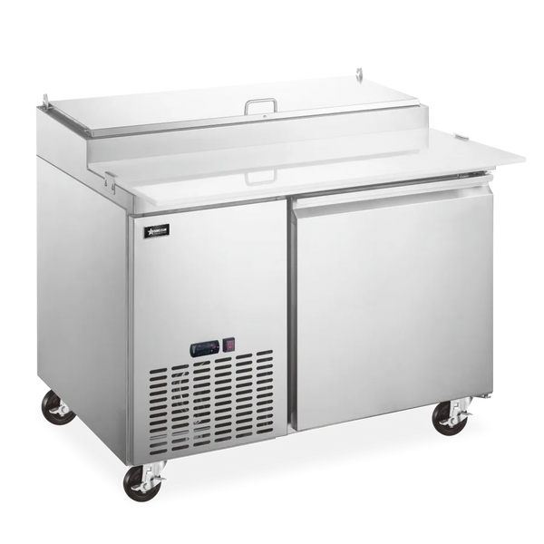 Omcan  PT-CN-1270-HC 50″ Refrigerated Pizza Prep Table, 1 Door, Stainless Steel, 14 cu.ft. (396 L) Capacity – 110V, 1/6 HP
