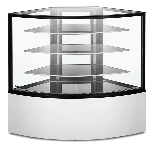 Omcan  RS-CN-0351-C 59″ Refrigerated Corner Floor Glass Display Case 16.8 cu.ft / 475 L Capacity