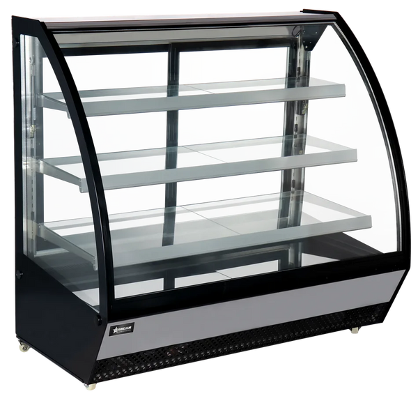 Omcan  RS-CN-0660 48″ Refrigerated Floor Showcase with Curved Glass, 22cu.ft. (633L) Capacity – 110V, 650W
