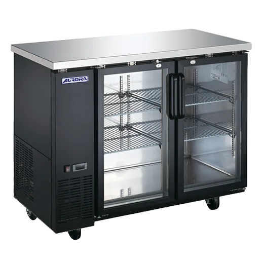 Omcan  BB-CN-0012E-GH Aurora 49″ Black Back Bar Cooler, 2 Glass Doors, 11.2 cu.ft. (318 L) Capacity with Stainless Steel Countertop – 110V, 273W