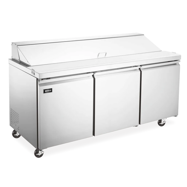 Omcan  PT-CN-1778-HC 70″ Refrigerated Prep Table, 3 Doors, 15.5 cu.ft. Capacity
