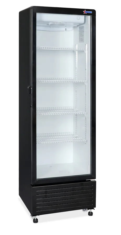 Omcan  RE-CN-305 23″ Single Glass Door Black Refrigerator with 10.7cu.ft. / 285L Capacity – 110V, 150W - Continental Restaurant Equipment