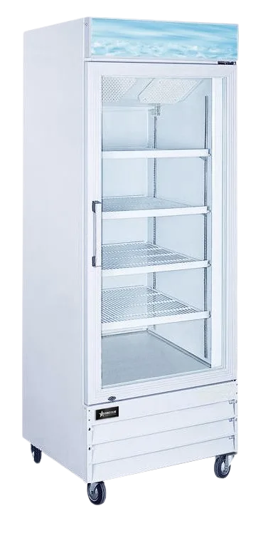 Omcan  RE-CN-0023-HC 28″ White Display Refrigerator with Lightbox, 1 Glass Door, 23 cu.ft. (651 L) Capacity – 110V, 1/5 HP - Continental Restaurant Equipment
