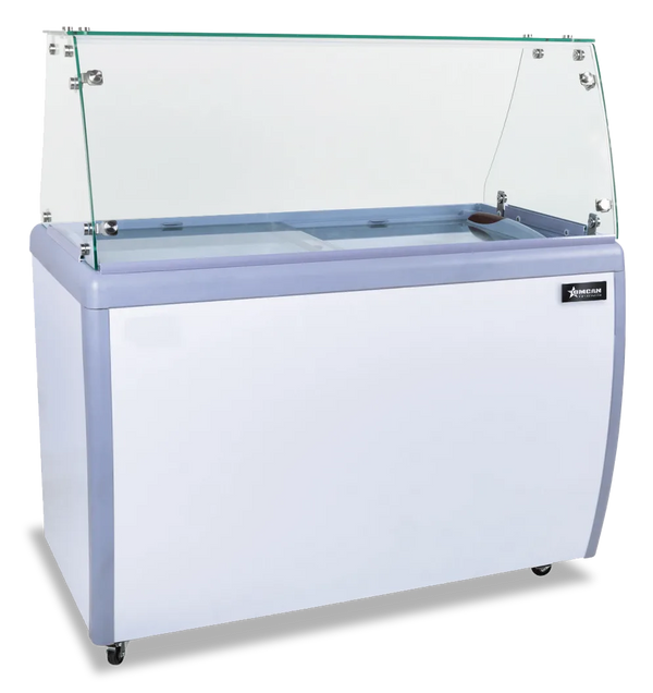 Omcan  FR-CN-0360-S 50″ 8+6 Tubs Capacity Ice Cream Dipping Freezer with Flat Sneeze Guard - Continental Restaurant Equipment