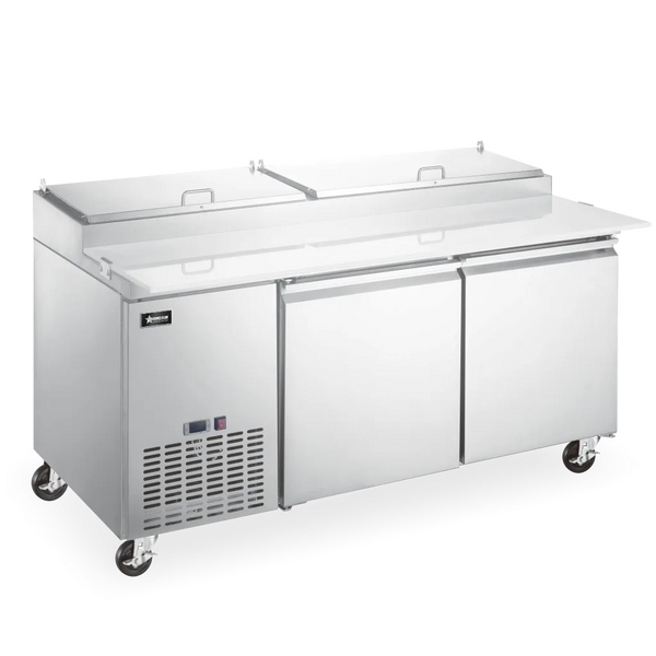 Omcan  PT-CN-1829-HC 71″ Refrigerated Pizza Prep Table, 2 Doors, Stainless Steel, 17 cu.ft. (481 L) Capacity – 110V, 0.2 HP