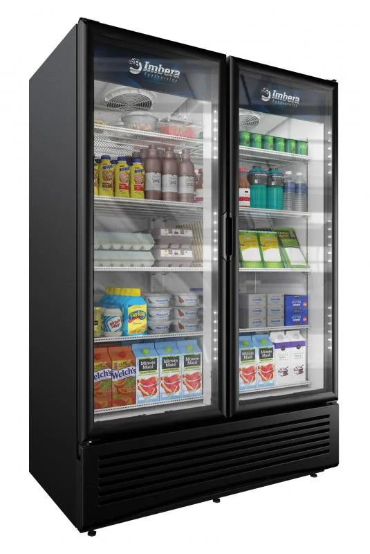 Omcan  VRD43 Imbera 54″ Two Glass Swing Door Refrigerator with 41 cu.ft. capacity, Black - Continental Restaurant Equipment