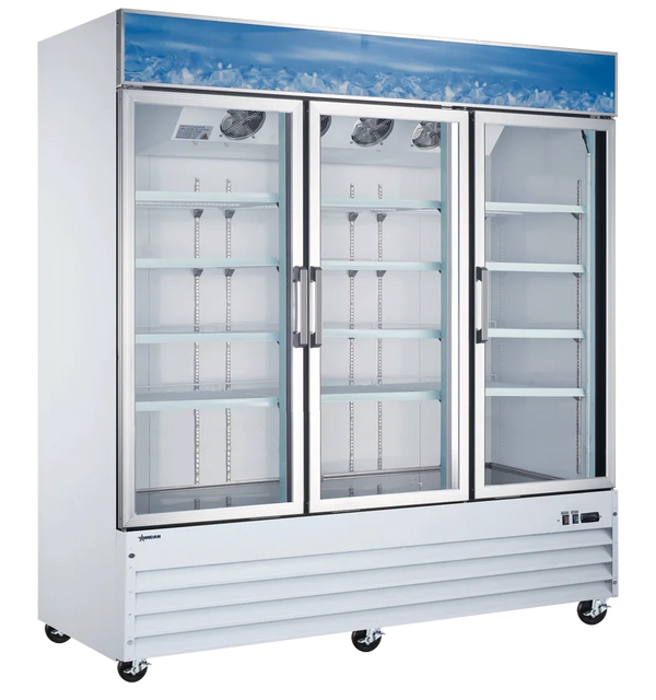 Omcan  RE-CN-0052-HC 78″ Refrigerator 3 Swing Glass Door White 53 cu.ft. (1500 L) - Continental Restaurant Equipment