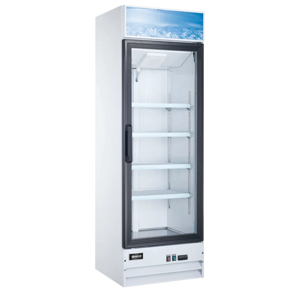 Omcan  RE-CN-0014-H 26″ White Display Refrigerator with Lightbox, 1 Glass Door, 14 cu.ft. (396 L) Capacity – 115V, 1/5 HP - Continental Restaurant Equipment