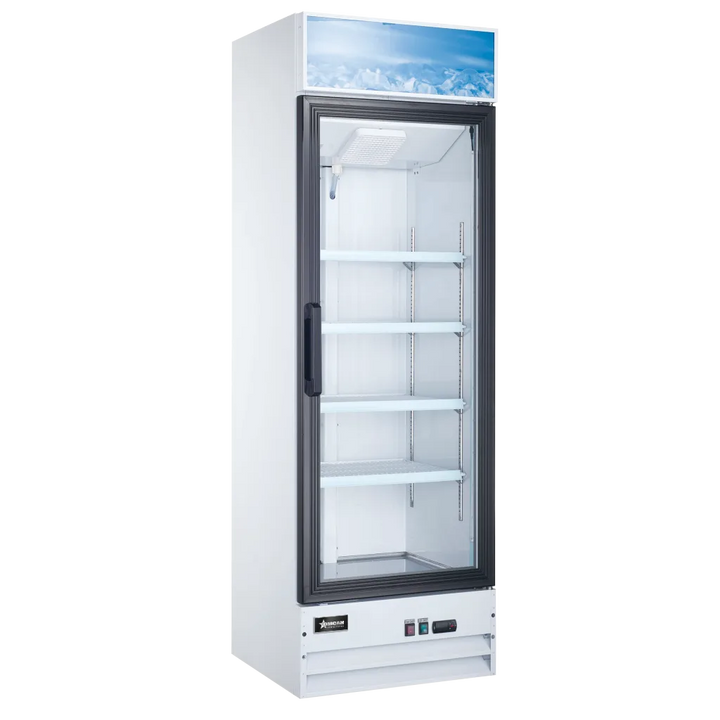 Omcan  RE-CN-0014-H 26″ White Display Refrigerator with Lightbox, 1 Glass Door, 14 cu.ft. (396 L) Capacity – 115V, 1/5 HP - Continental Restaurant Equipment