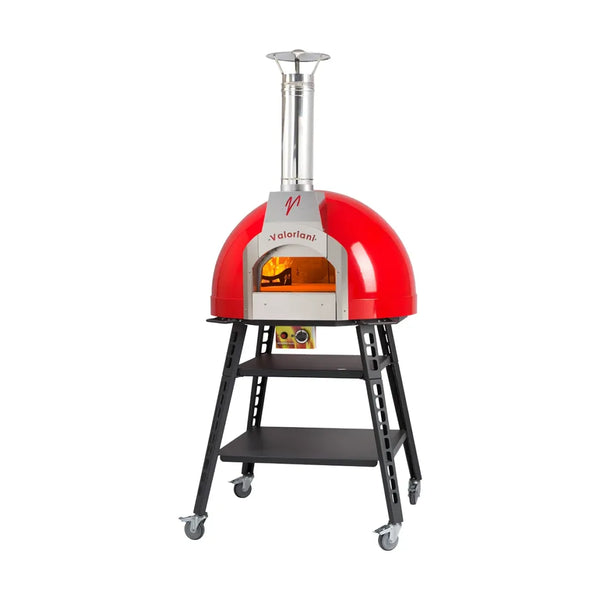 Omcan  BABY75-REDMETL Valoriani Baby 75 Red Metal Dome Gas and Wood Fired Oven with Stand and Casters – 44,358 BTU