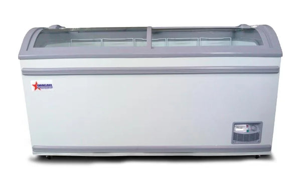 Omcan  FR-CN-1473 58″ Ice Cream Display Chest Freezer with Curve Glass Top, 17.7 cu.ft. Capacity – 110 V, 330 W - Continental Restaurant Equipment