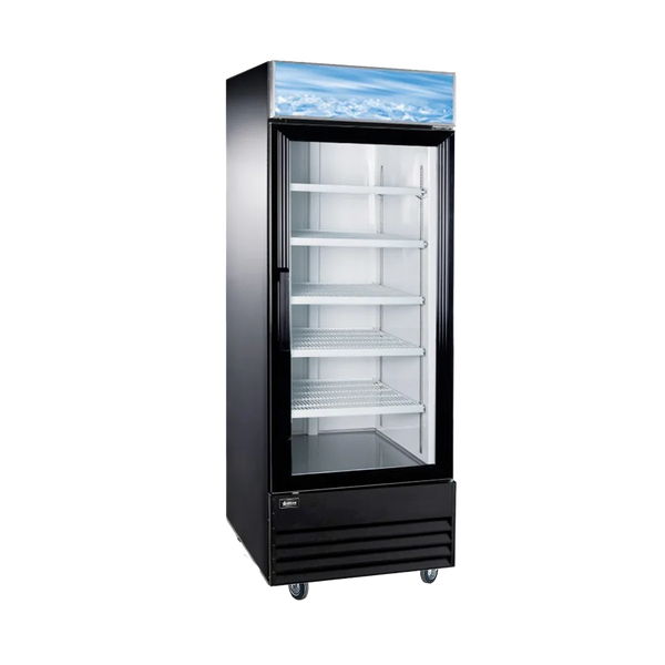 Omcan  RE-CN-0023-H 28″ Single Door Glass Refrigerator Black 23 cu.ft. (648 L) - Continental Restaurant Equipment