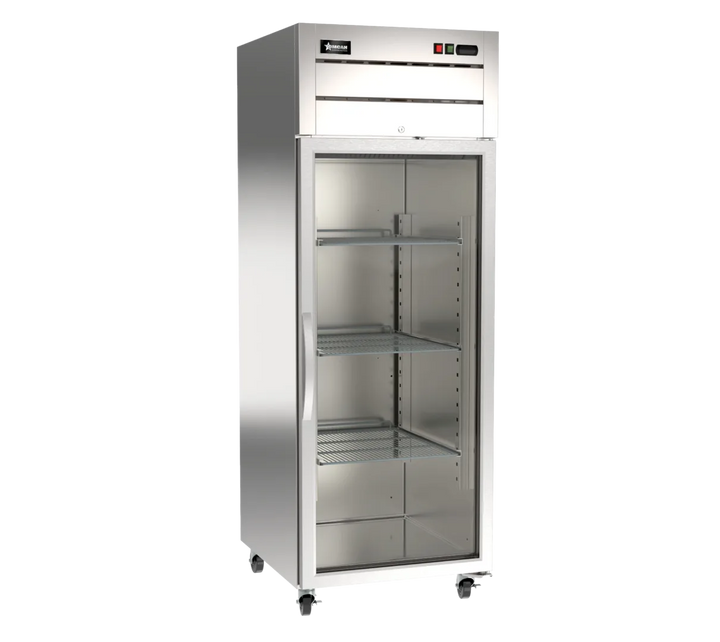 Omcan  RE-CN-0029G-TM 29″ Stainless Steel Glass Door Reach-In Refrigerator, 21.5 cu. ft. (609 L) Capacity – 115V / 60Hz / 1Ph - Continental Restaurant Equipment