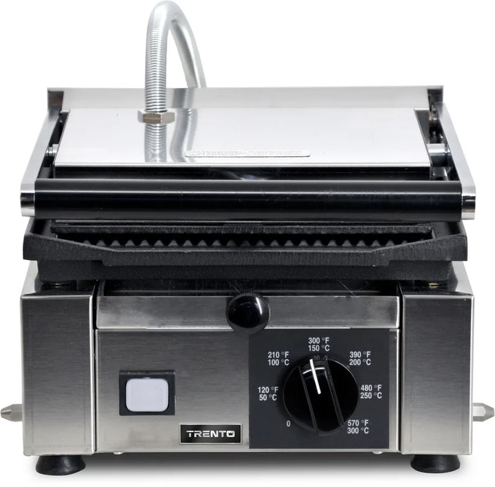 Omcan  PG-IT-0483-R Elite Series 10″ x 9″ Single Panini Grill with Top and Bottom Grooved Grill Surface - Continental Restaurant Equipment