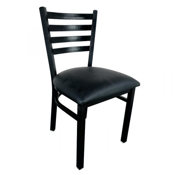 Metal ladder back chair with black finish and black vinyl seat Item: 443964 - Continental Restaurant Equipment