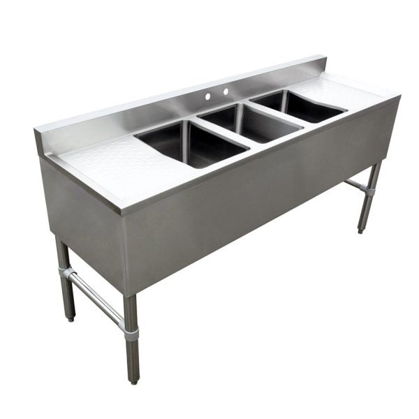 Under bar sink with 3 compartments and left and right drain boards item: 44627