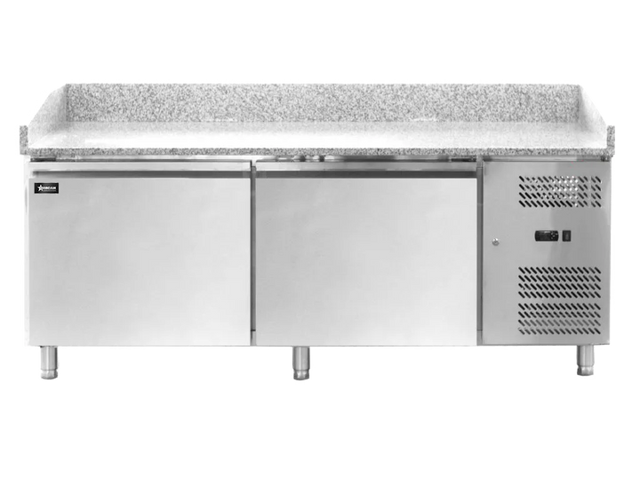 Omcan  PT-CN-0580-2 80″ Granite Top Refrigerated Pizza Prep Table with 2 doors - Continental Restaurant Equipment