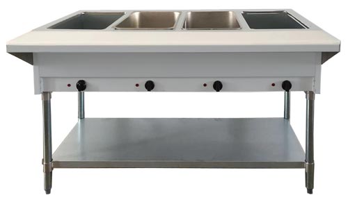 58-inch electric open well steam table with 4 pan size tray, cutting board and under-shelf item: 46647 - Continental Restaurant Equipment