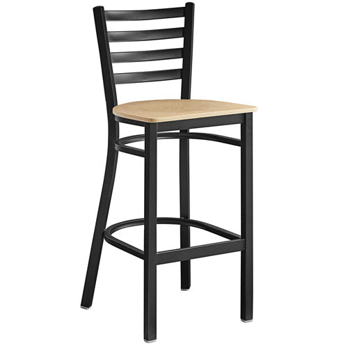 Bar height metal ladder back chair with walnut wood seat item: 47160 - Continental Restaurant Equipment
