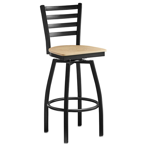Bar height metal ladder swivel chair with natural wood seat item: 47162 - Continental Restaurant Equipment