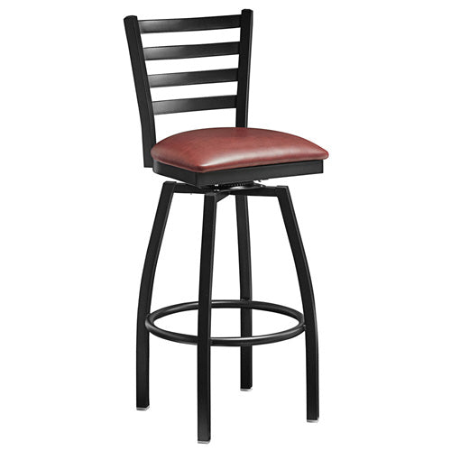Bar height metal ladder back swivel chair with burgundy color vinyl seat item: 47168 - Continental Restaurant Equipment
