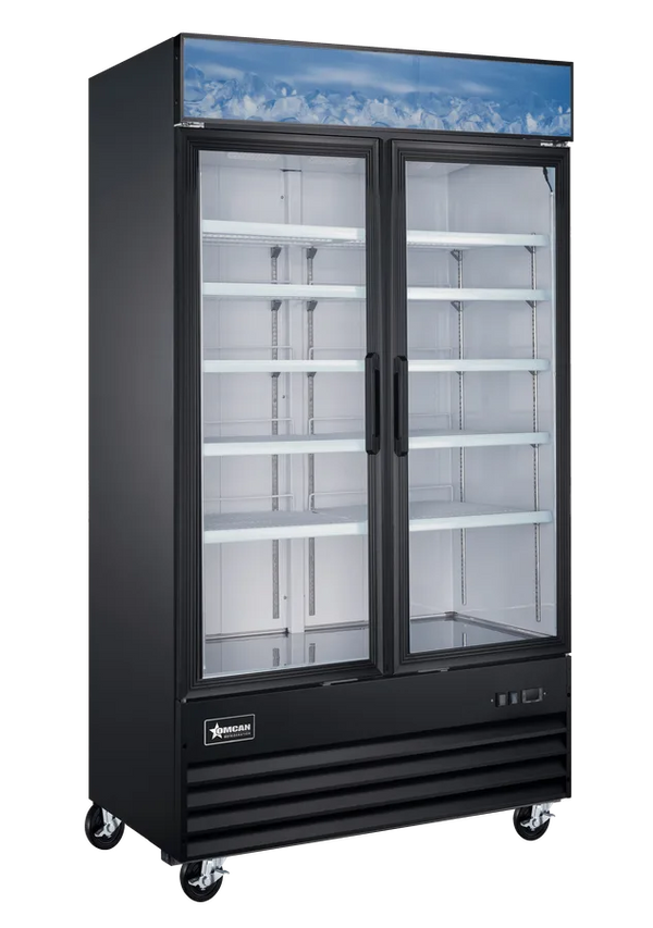 Omcan  FR-CN-1250-HC-BK 49” Black Display Freezer, 2-Glass Door,  29cu.ft. (821L) Capacity – 110V, 876W