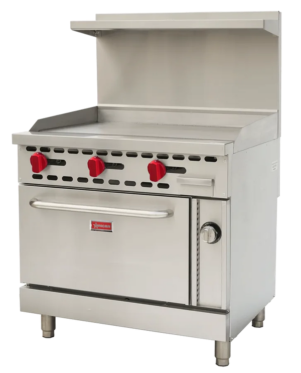 Omcan  CE-CN-0914G-RC 36″ Commercial Gas Range with 36″ Griddle and Standard Oven 93,000 BTU – Natural Gas