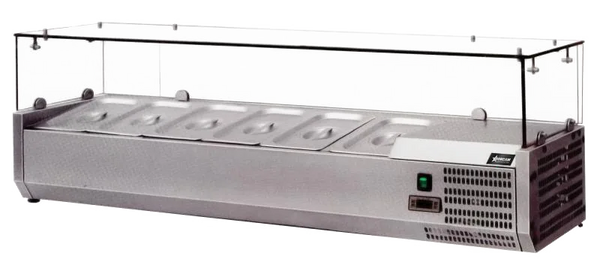 Omcan  RS-CN-0006-P 59″ Refrigerated Topping Rail with Sneeze Guard and 6 Pan Capacity