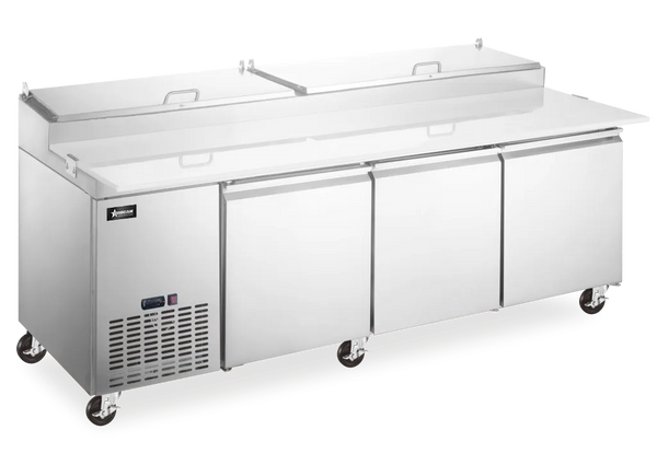 Omcan  PT-CN-2337-HC 92″ Refrigerated Pizza Prep Table, 3 Doors, 24 cu.ft Capacity