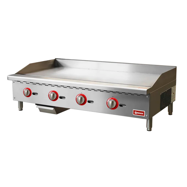 Omcan  CE-CN-G48-M 48″ 4-Burner Stainless Steel Gas Griddle with Manual Control, Natural Gas / Propane – 120,000 BTU