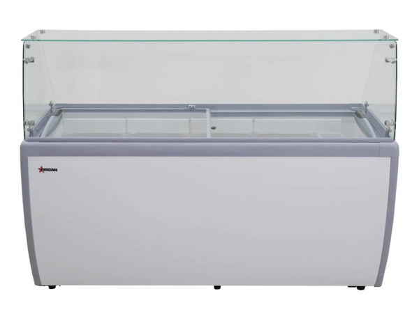 Omcan  FR-CN-0014 71″ Thirteen Pan Gelato Dipping Cabinet with Flat Sneeze Guard and Pans - Continental Restaurant Equipment