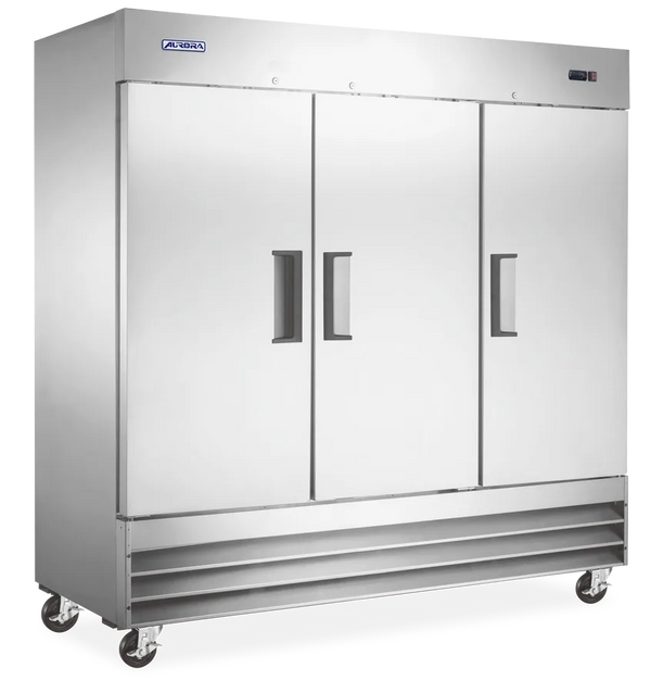 Omcan  RE-CN-0067E-HC Aurora 81″ Reach-in Refrigerator, 3 Doors, Stainless Steel, 72 cu.ft. (2040 L) Capacity – 120V, 3/4hp