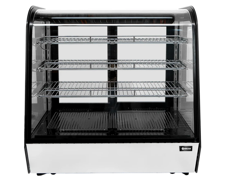 Omcan  RC-CN-0186C 35″ Countertop Curve Glass Refrigerated Display with 6.5 cu.ft. (186 Liters) Capacity – 110-120V, 350W - Continental Restaurant Equipment