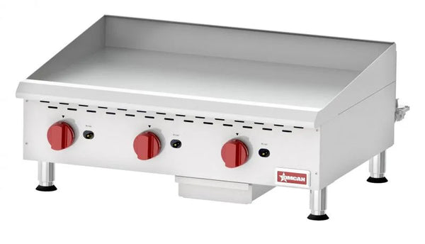 Omcan  CE-CN-G36M 36″ Countertop 3 Burner Stainless Steel Gas Griddle with Manual Control, Natural Gas / Propane – 90,000 BTU