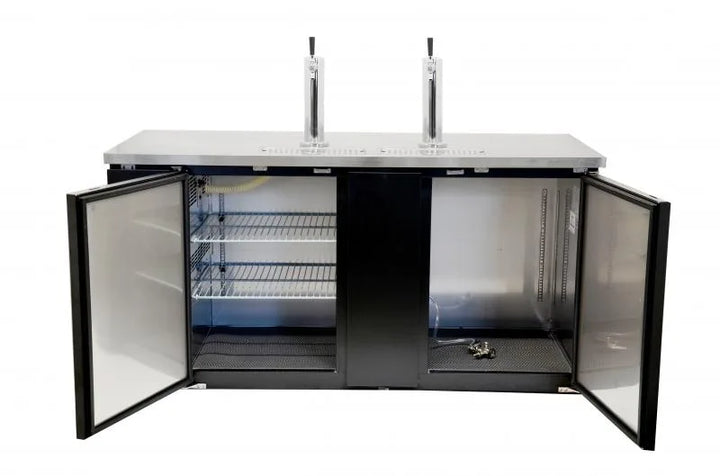 Omcan  BD-CN-0023-HC 69″ Double Solid Doors Kegerator / Beer Dispenser with 2 Taps – 23.3 cu.ft. Capacity - Continental Restaurant Equipment