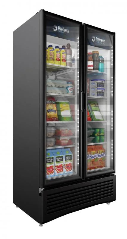 Omcan  VRD26 Imbera 40″ Two Glass Swing Door Refrigerator with 26 cu.ft. capacity, Black - Continental Restaurant Equipment