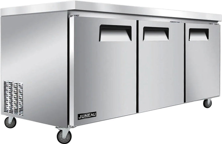 Omcan  FR-TH-1829-HC Juneau 72″ Undercounter Freezer Three Door Stainless Steel, 11 cu.ft. / 308 L Capacity, 115 V, 780 W - Continental Restaurant Equipment