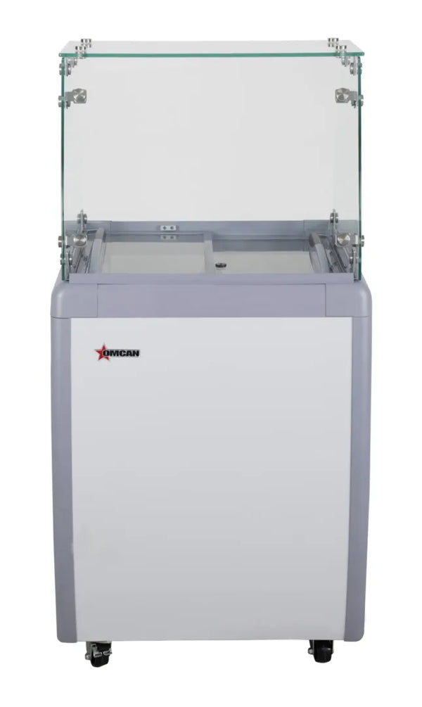 Omcan  FR-CN-0005 26″ Four Pan Gelato Dipping Cabinet with Flat Sneeze Guard and Pans - Continental Restaurant Equipment