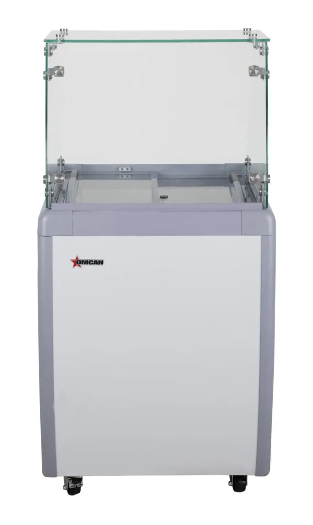 Omcan  FR-CN-0005 26″ Four Pan Gelato Dipping Cabinet with Flat Sneeze Guard and Pans - Continental Restaurant Equipment