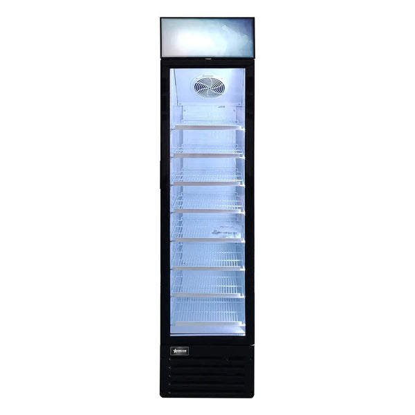Omcan  RS-CN-0145 16.5″ Slim Glass Door Black Display Refrigerator with Lightbox and 145 L Capacity – 110V, 150W - Continental Restaurant Equipment