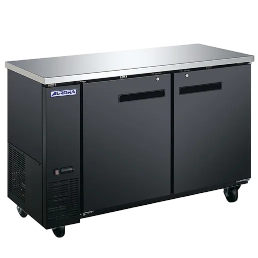 Omcan  BB-CN-0016E-SH Aurora 61″ Black Back Bar Cooler, 2 Solid Doors, 16 cu.ft. (446L) Capacity with Stainless Steel Countertop – 110V, 460W