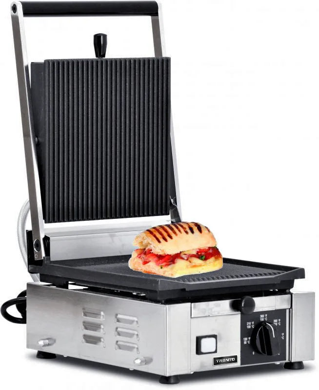 Omcan  PG-IT-0483-R Elite Series 10″ x 9″ Single Panini Grill with Top and Bottom Grooved Grill Surface - Continental Restaurant Equipment